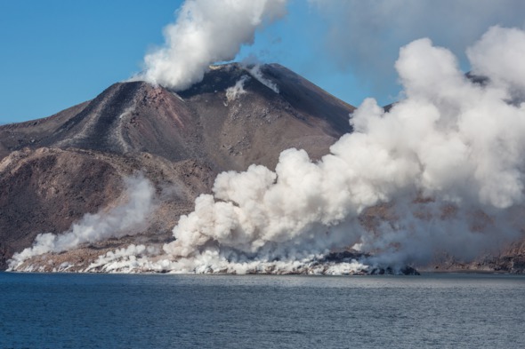Snow volcano on Chirpoy Island, Russia
