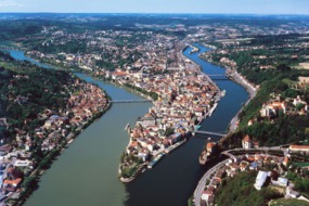 Confluence of three rivers at Passau, Germany